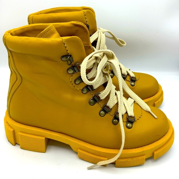 NY 77 Shoes - NY 77 DESIGN Maze Yellow Leather Lace Up Boot